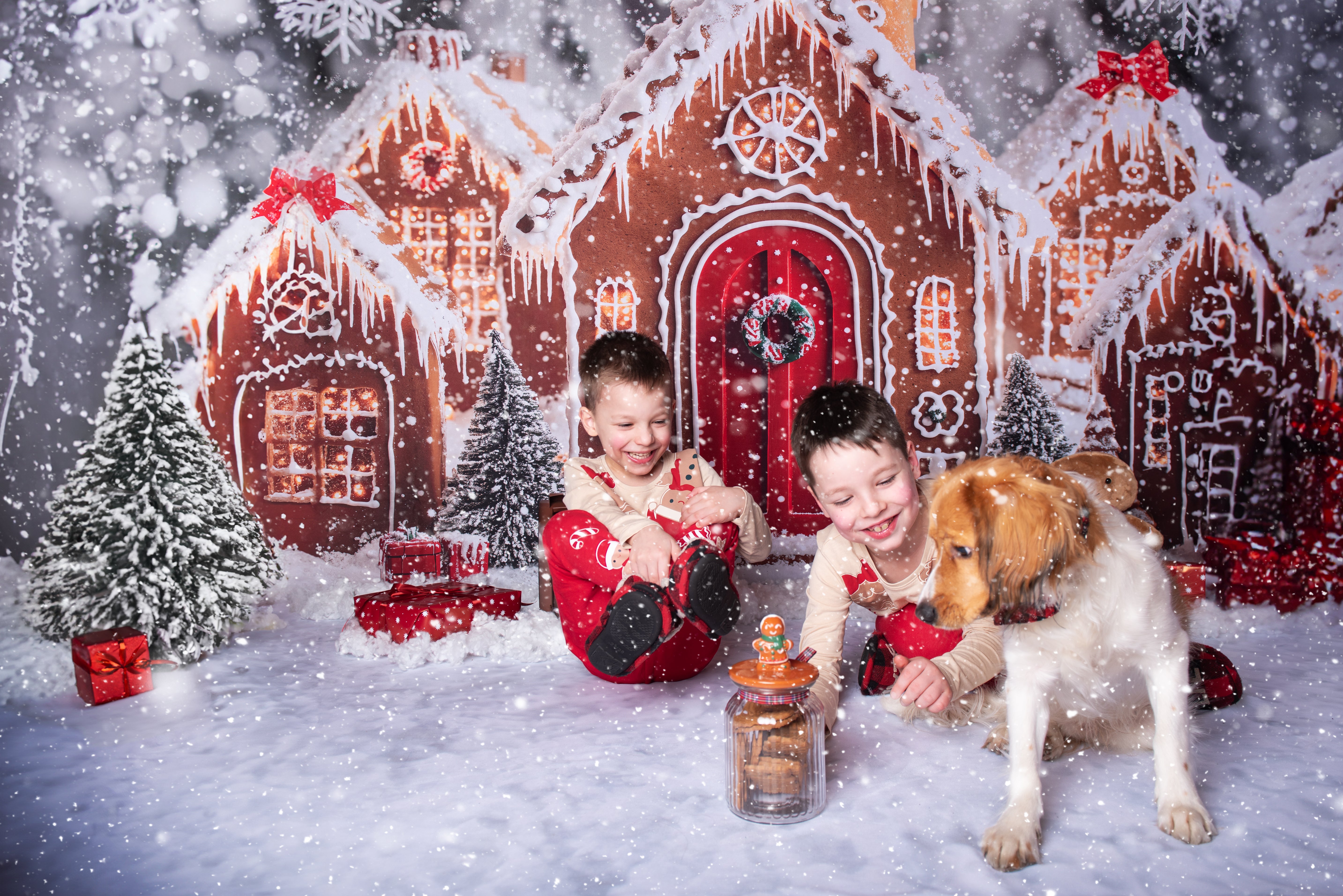 Kate Christmas Gingerbread Houses Snowy Backdrop+Winter Snow Floor Backdrop