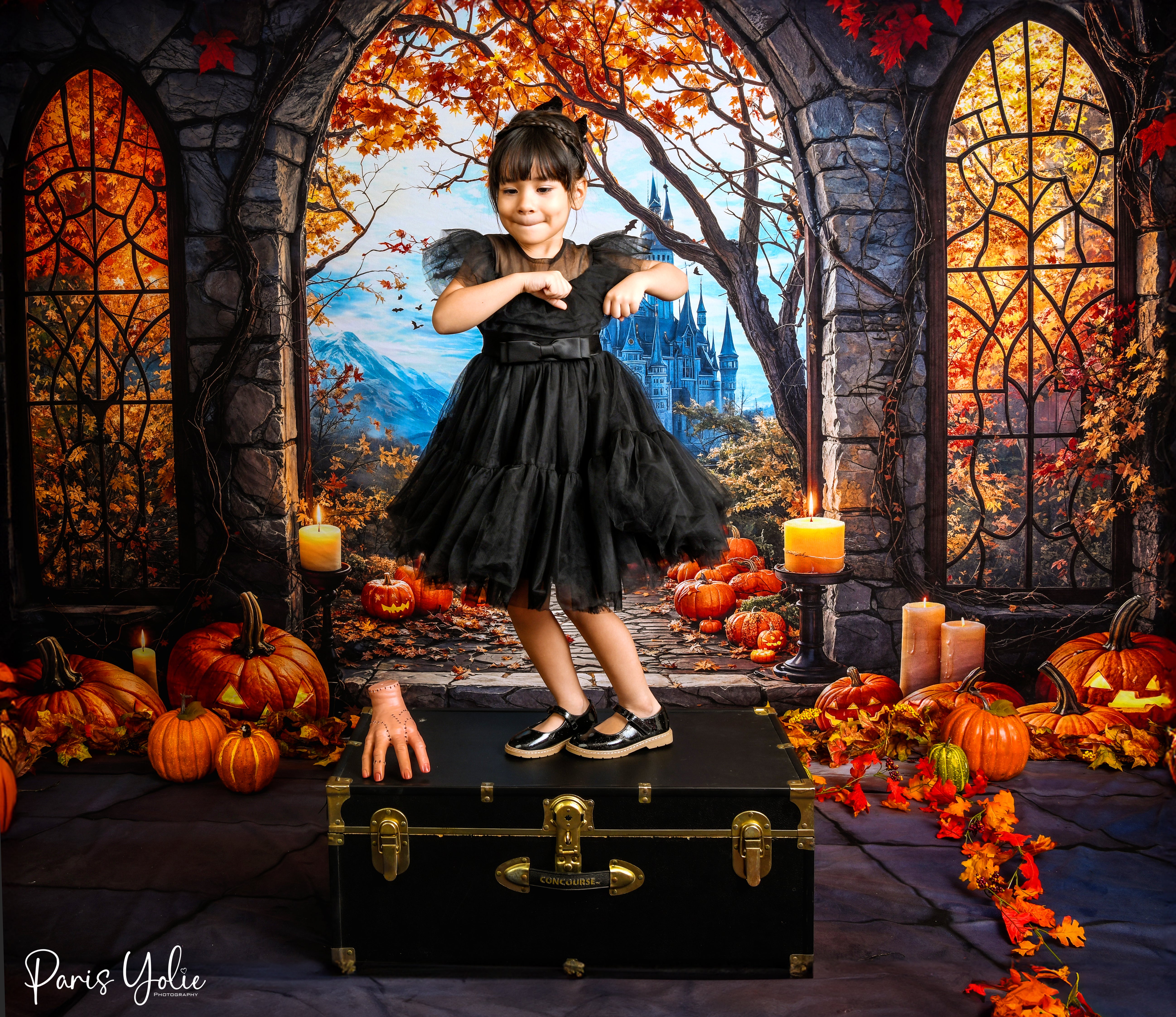 Kate Halloween Pumpkin Arch Castle Backdrop+Stone Floor Backdrop