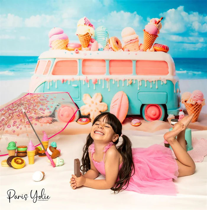 Kate Summer Seaside Ice Cream Bus Backdrop Designed by Chain Photography