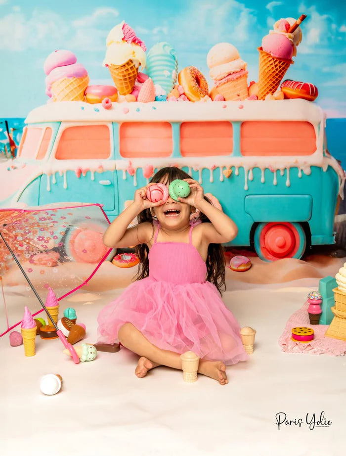 Kate Summer Seaside Ice Cream Bus Backdrop Designed by Chain Photography