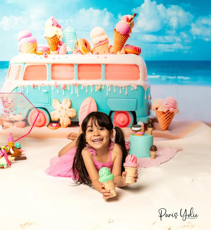 Kate Summer Seaside Ice Cream Bus Backdrop Designed by Chain Photography