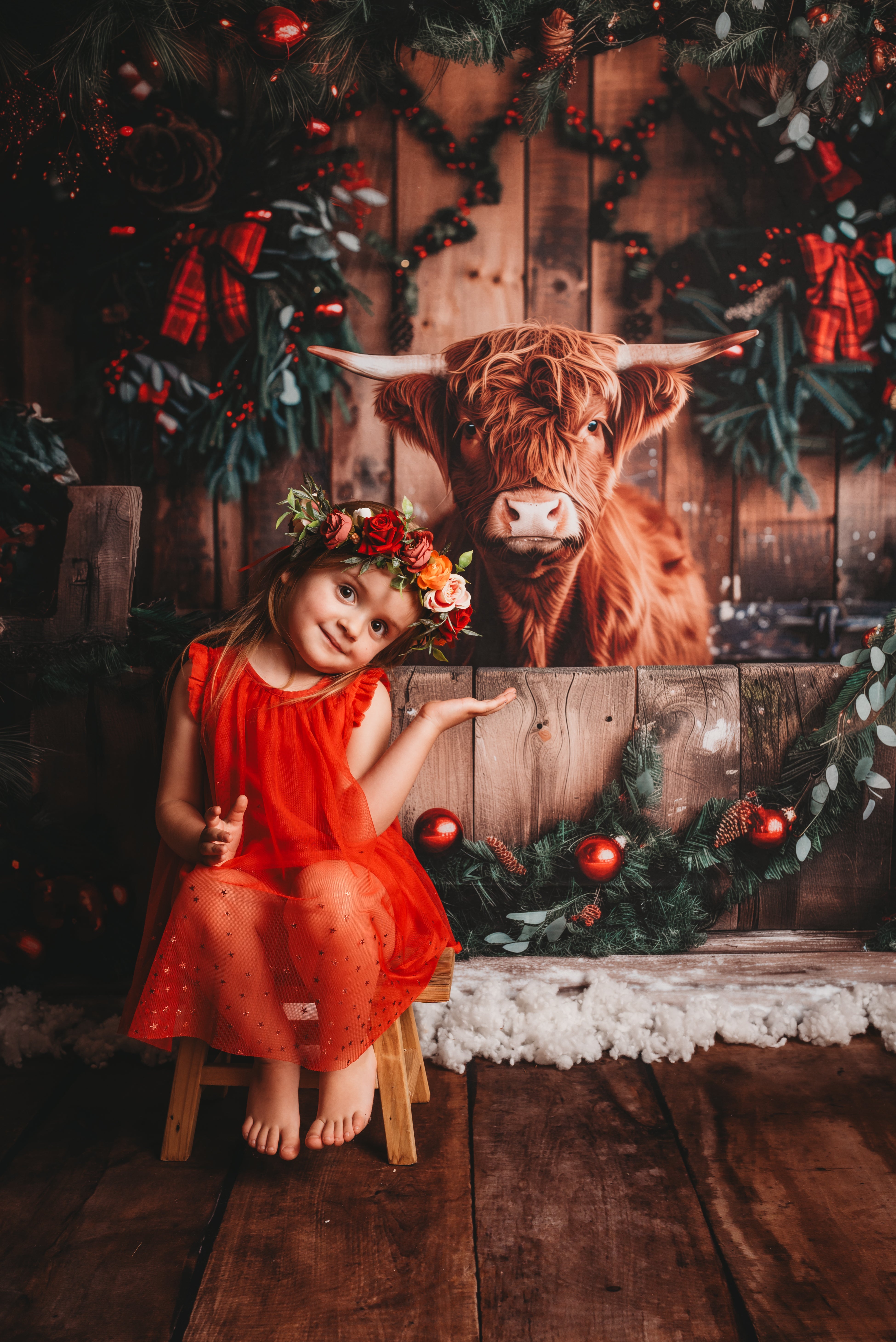 Kate Rustic Christmas Highland Cow Backdrop Designed by Patty Roberts