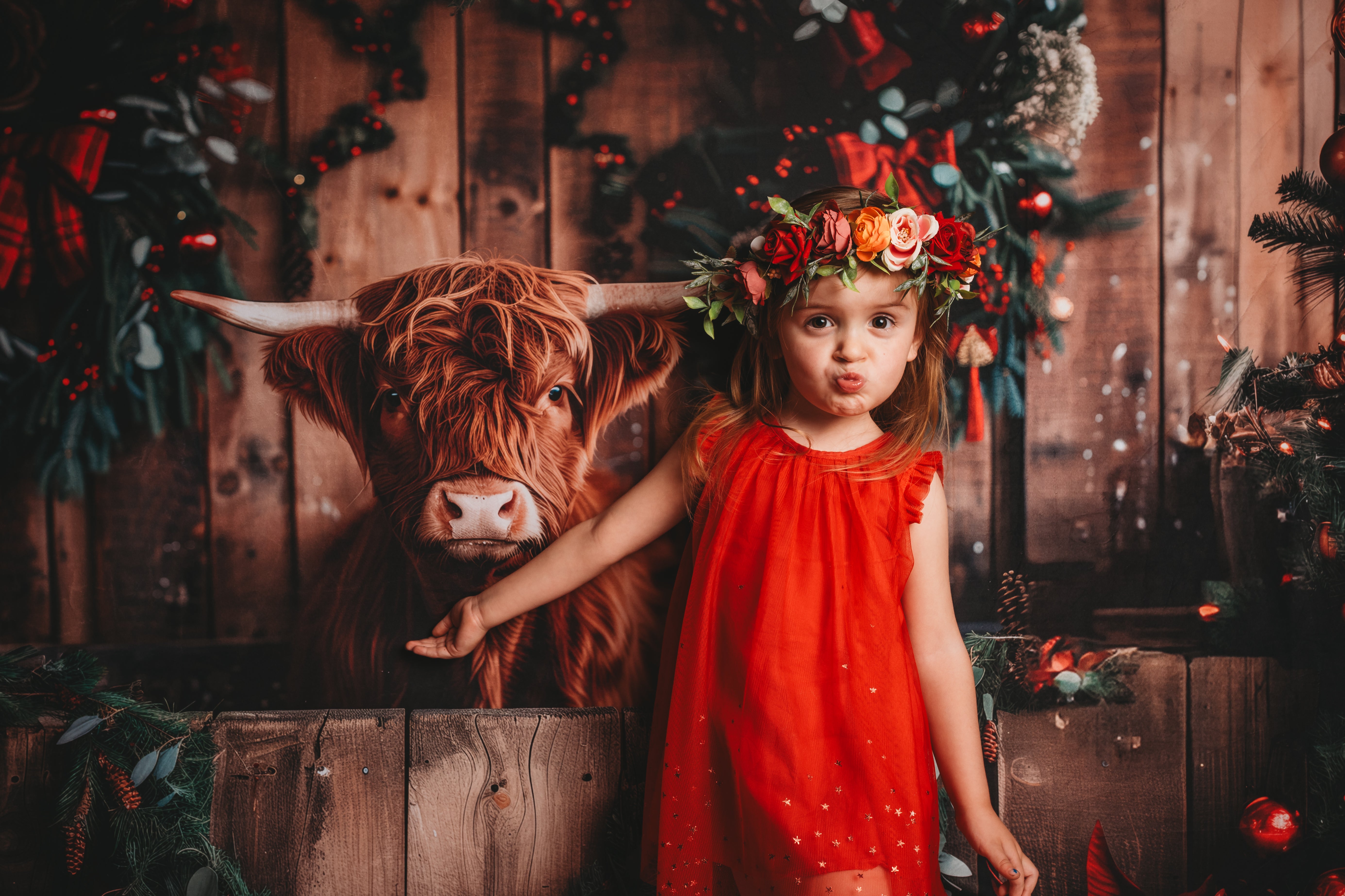 Kate Rustic Christmas Highland Cow Backdrop Designed by Patty Roberts