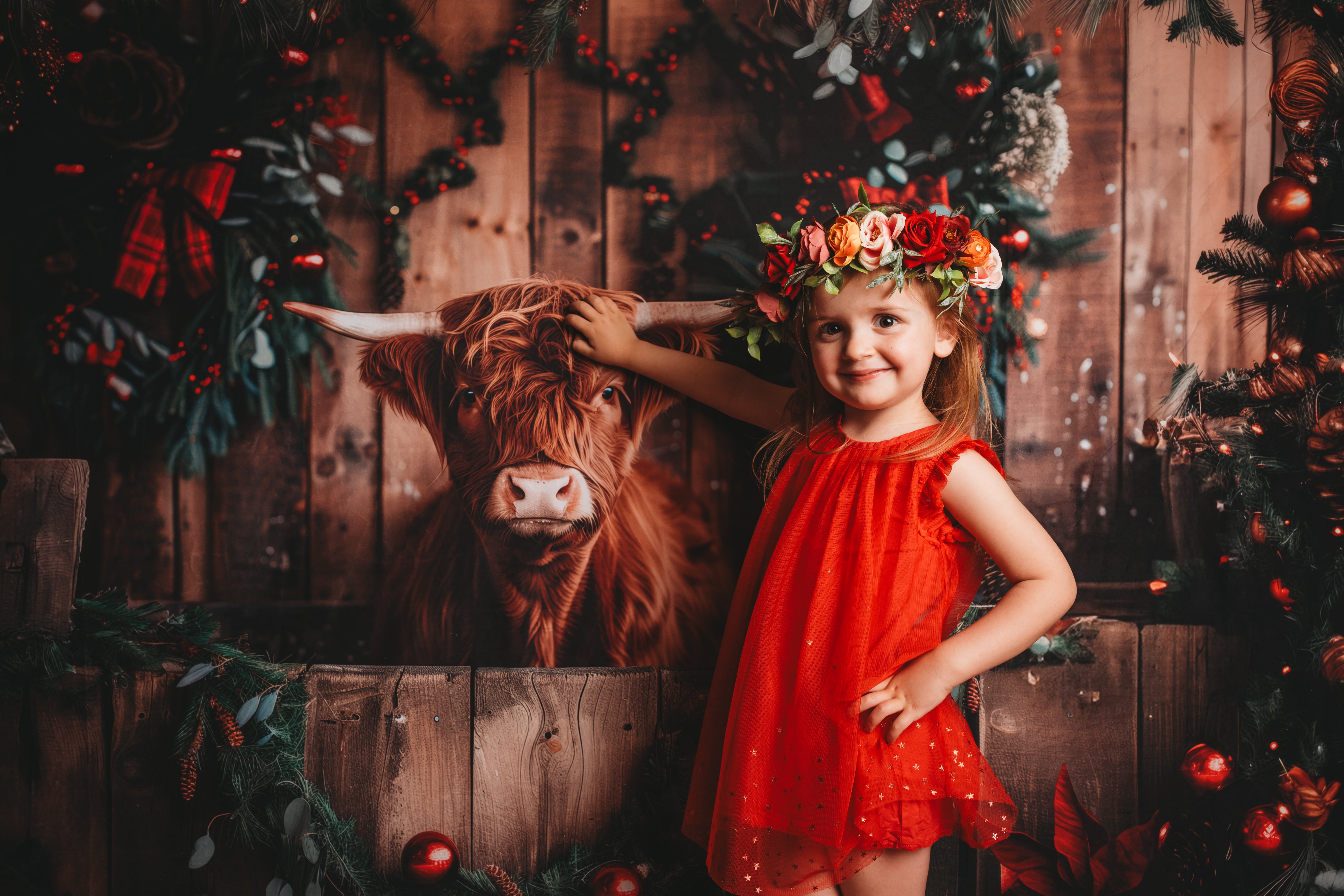 Kate Rustic Christmas Highland Cow Backdrop Designed by Patty Roberts