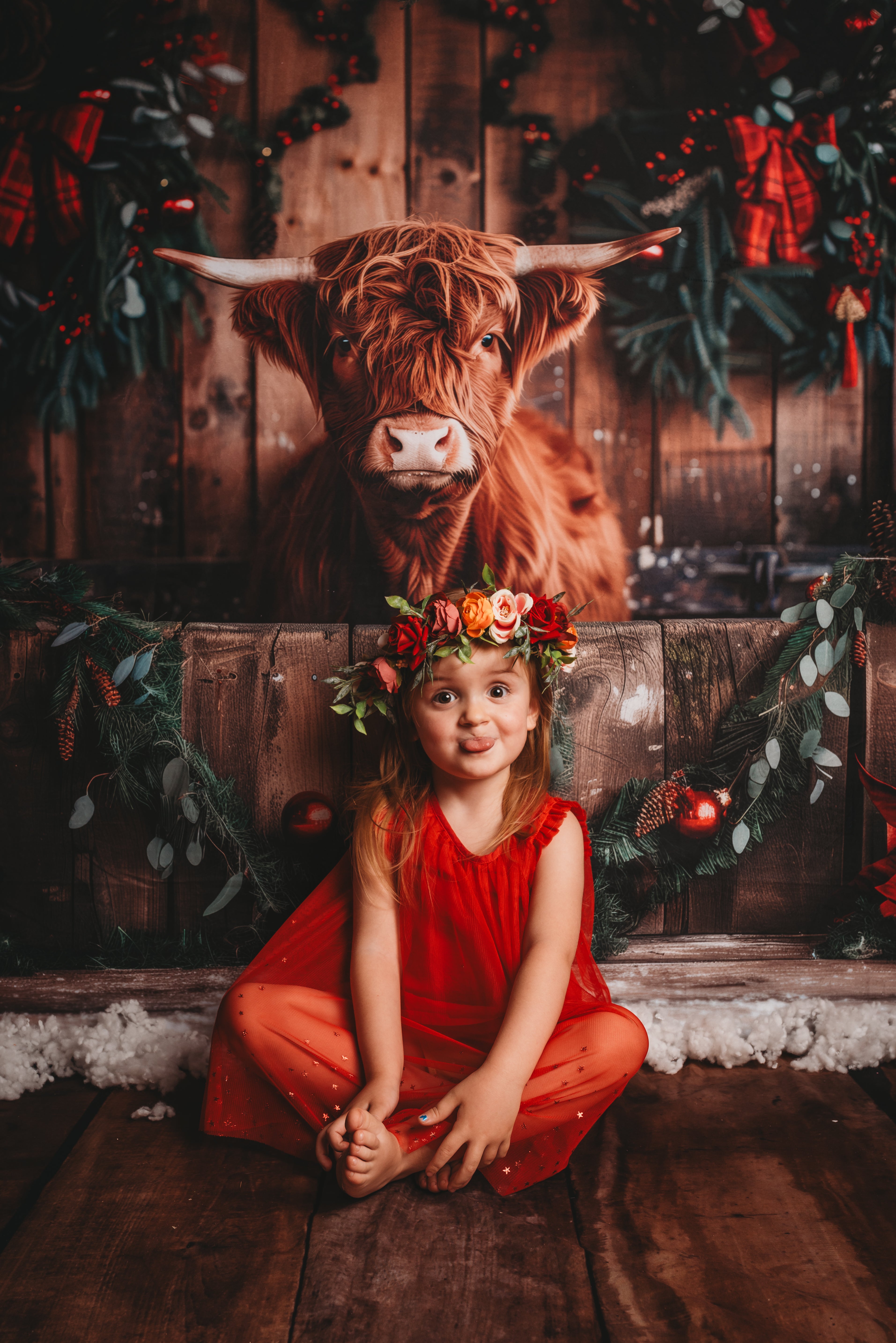 Kate Rustic Christmas Highland Cow Backdrop Designed by Patty Roberts