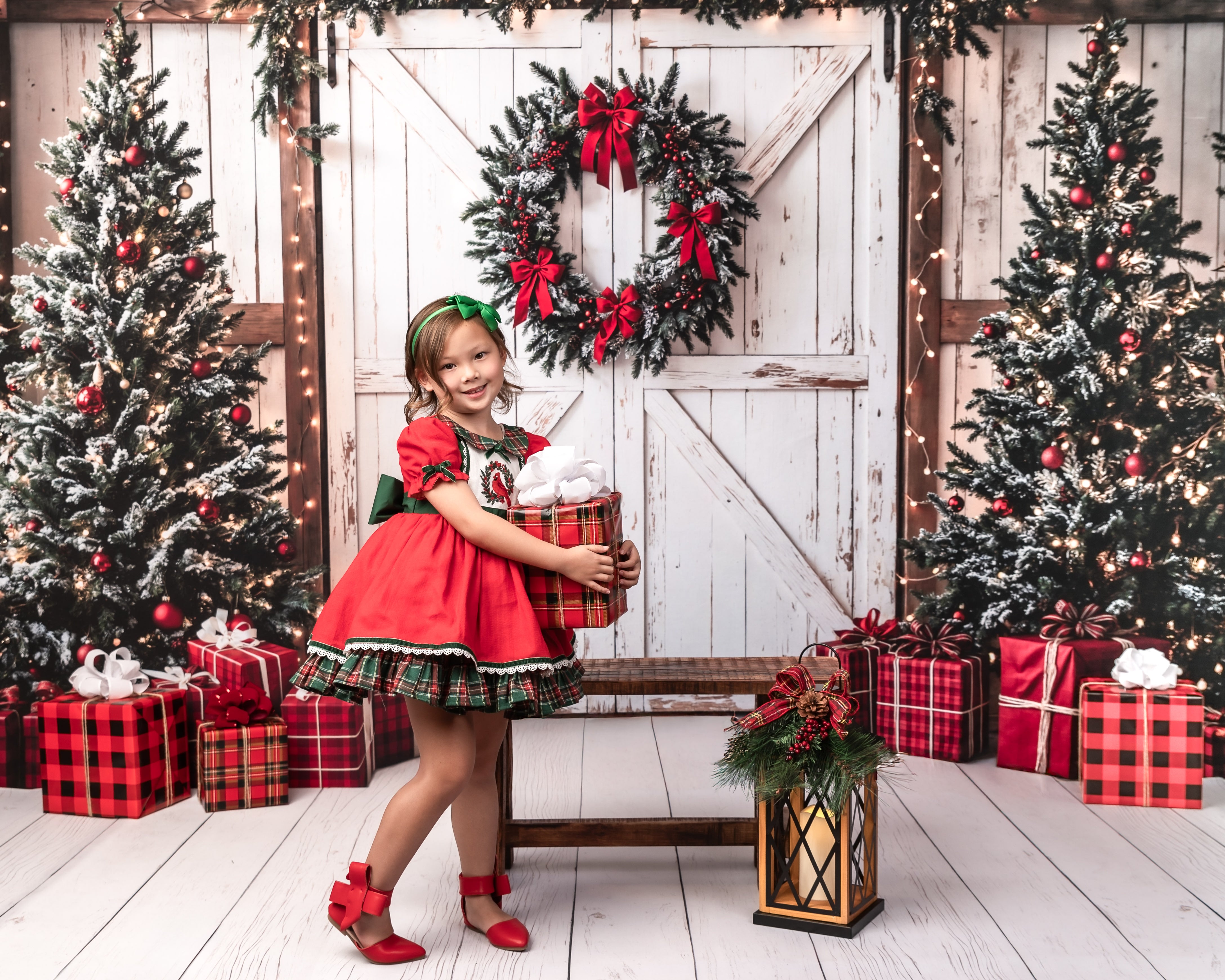 Kate Christmas Tree White Barn Door Backdrop Designed by Emetselch