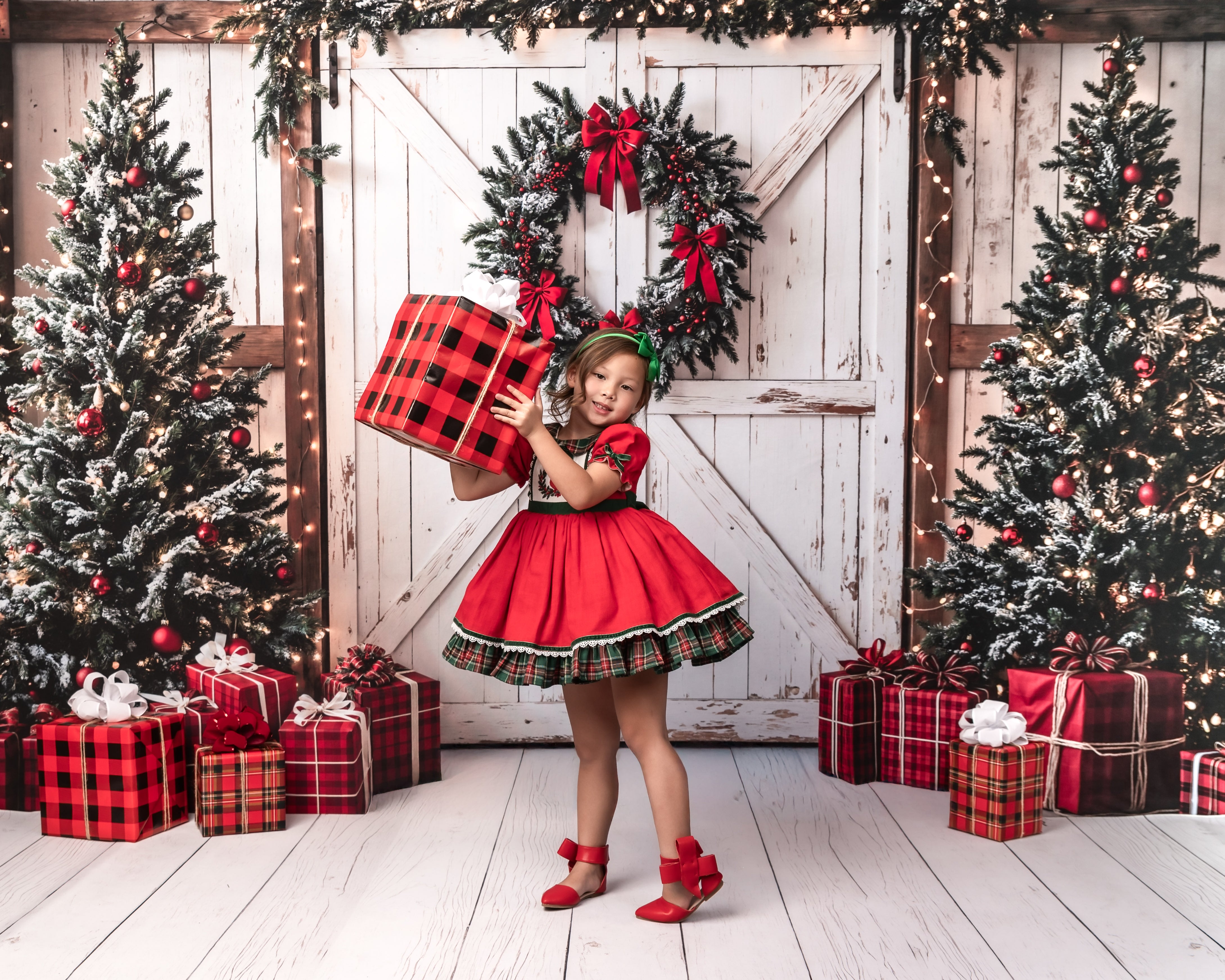 Kate Christmas Tree White Barn Door Backdrop Designed by Emetselch