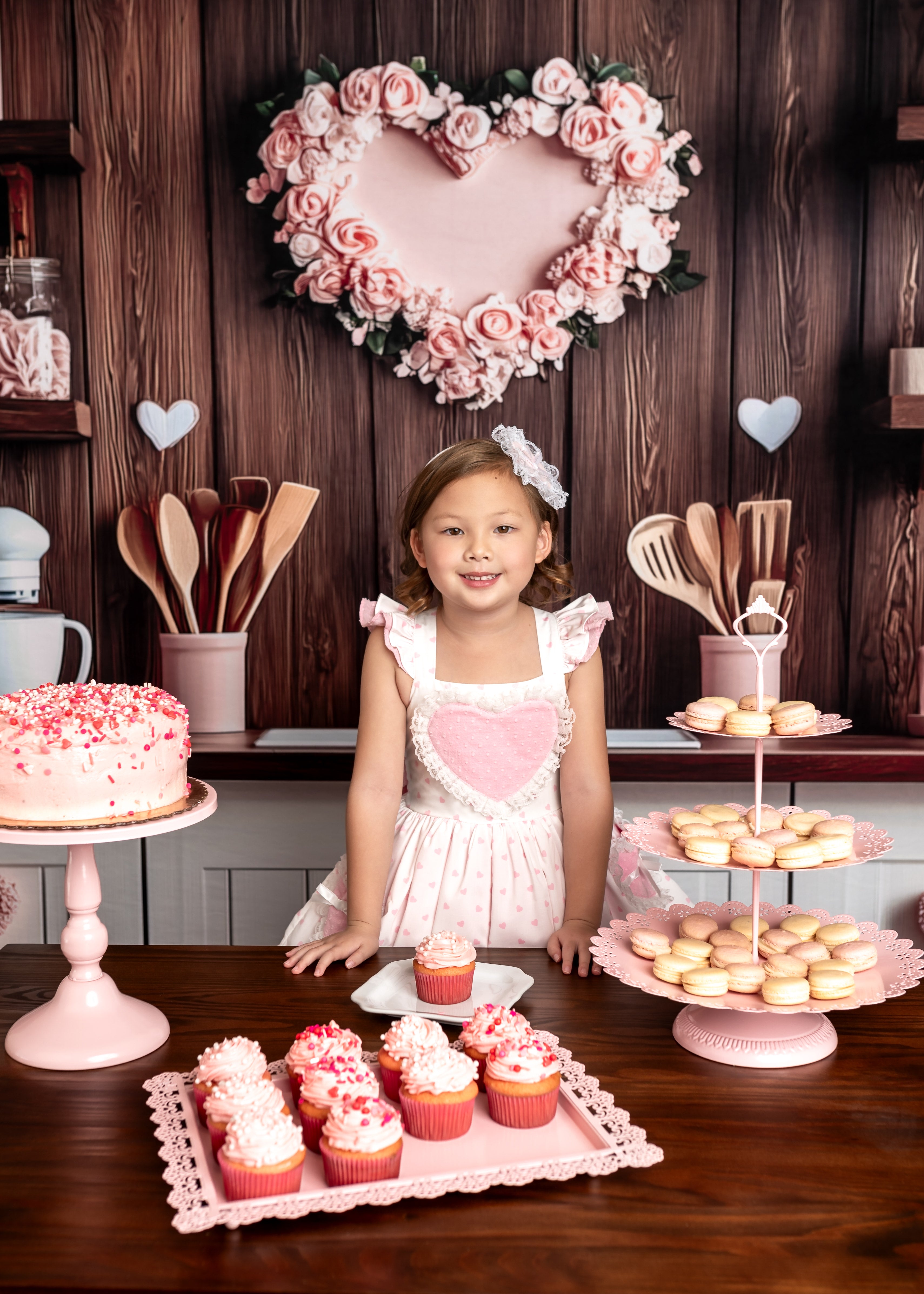 Kate Valentine's Day Pink Kitchen Hearts Backdrop Designed by Patty Roberts