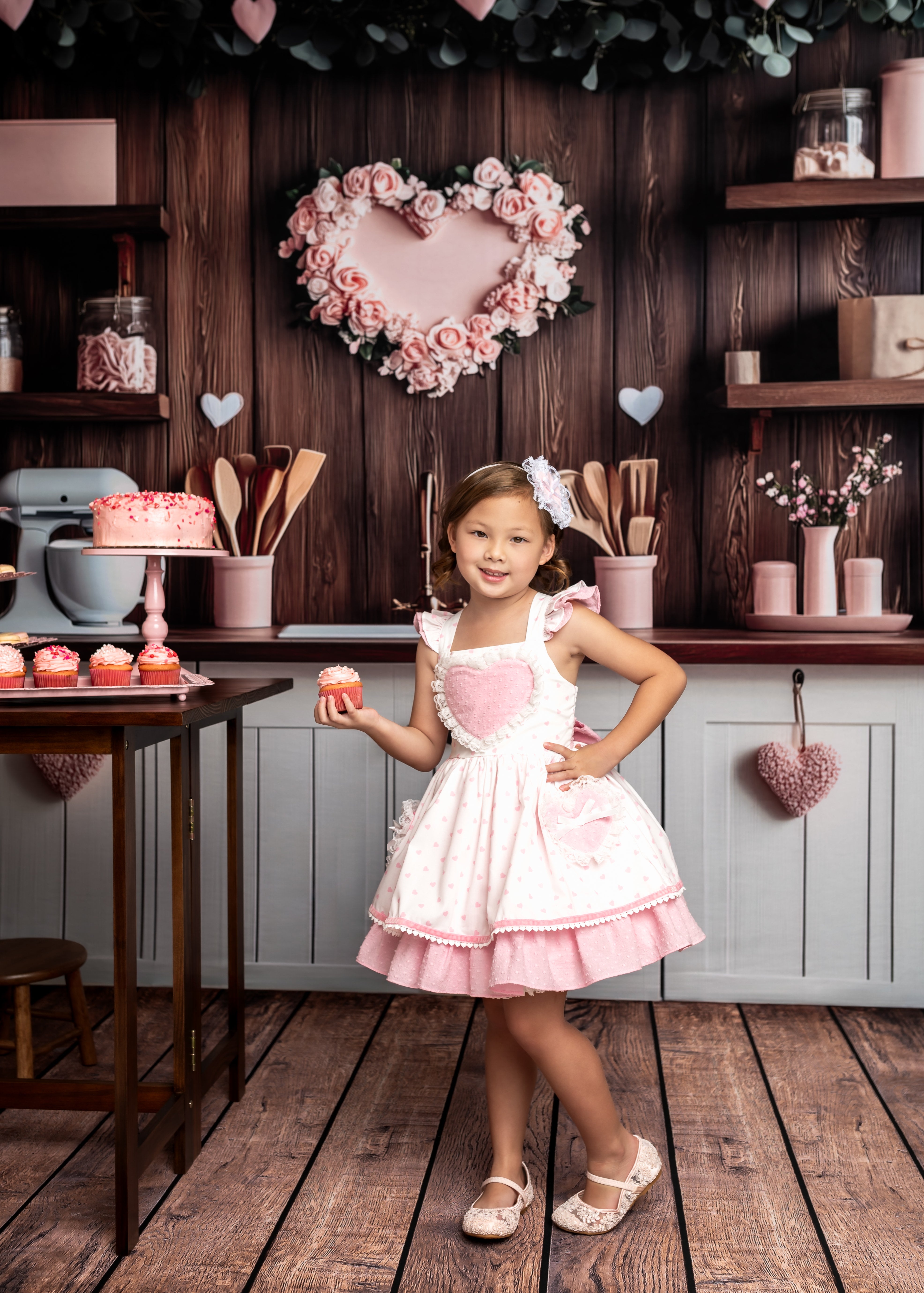 Kate Valentine's Day Pink Kitchen Hearts Backdrop Designed by Patty Roberts