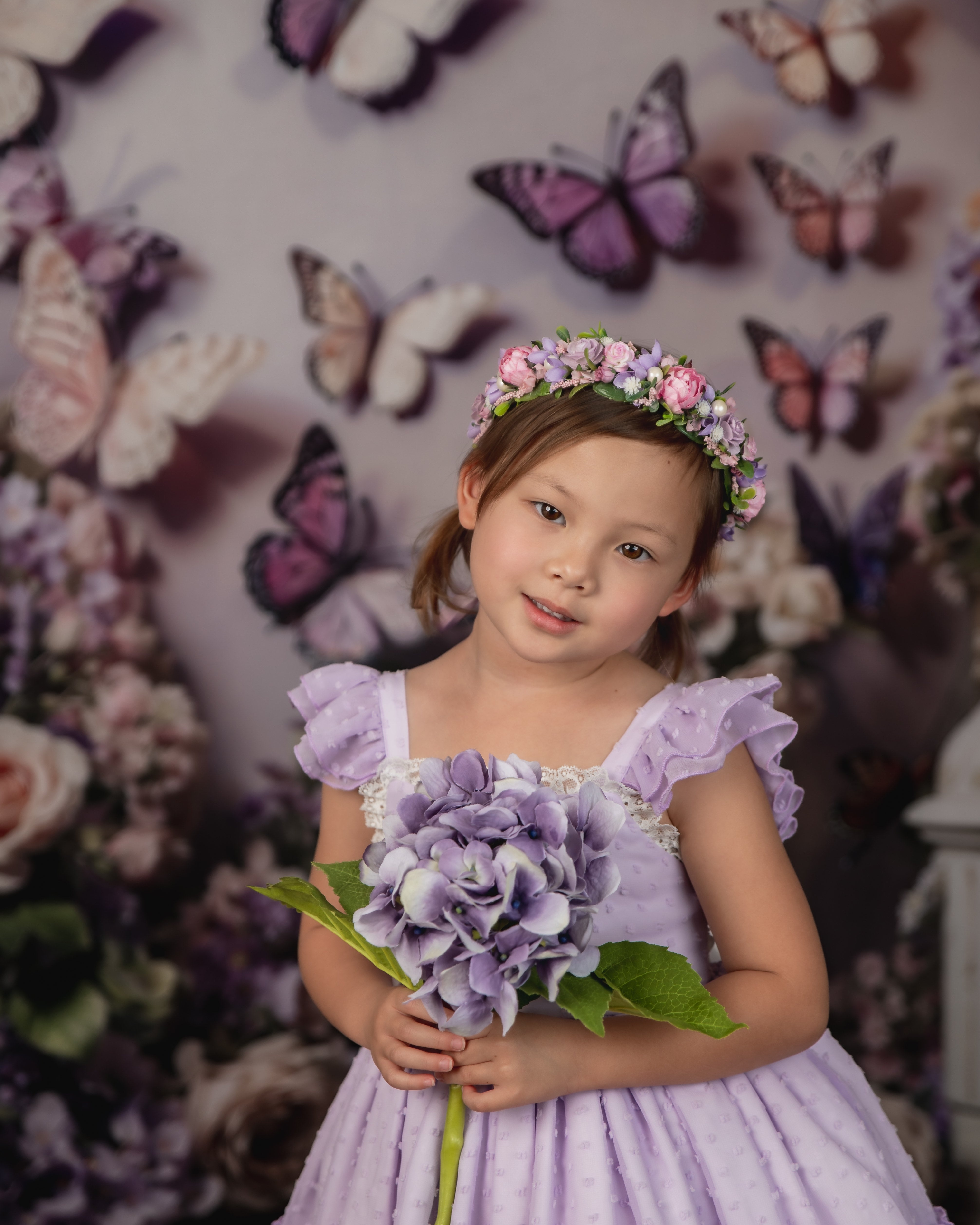 Kate Spring Pink and Purple Flowers Butterfly Wall Backdrop Designed by Emetselch