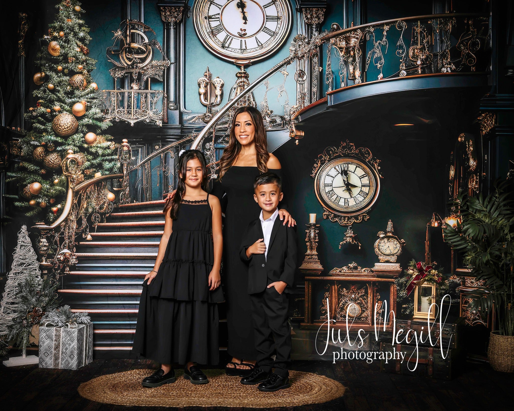 Kate Christmas Stair Clock Backdrop Designed by Chain Photography