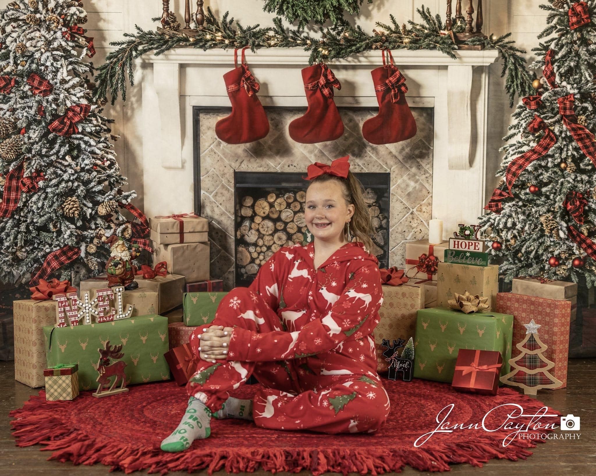 Kate Christmas Tree Fireplace Socks Backdrop