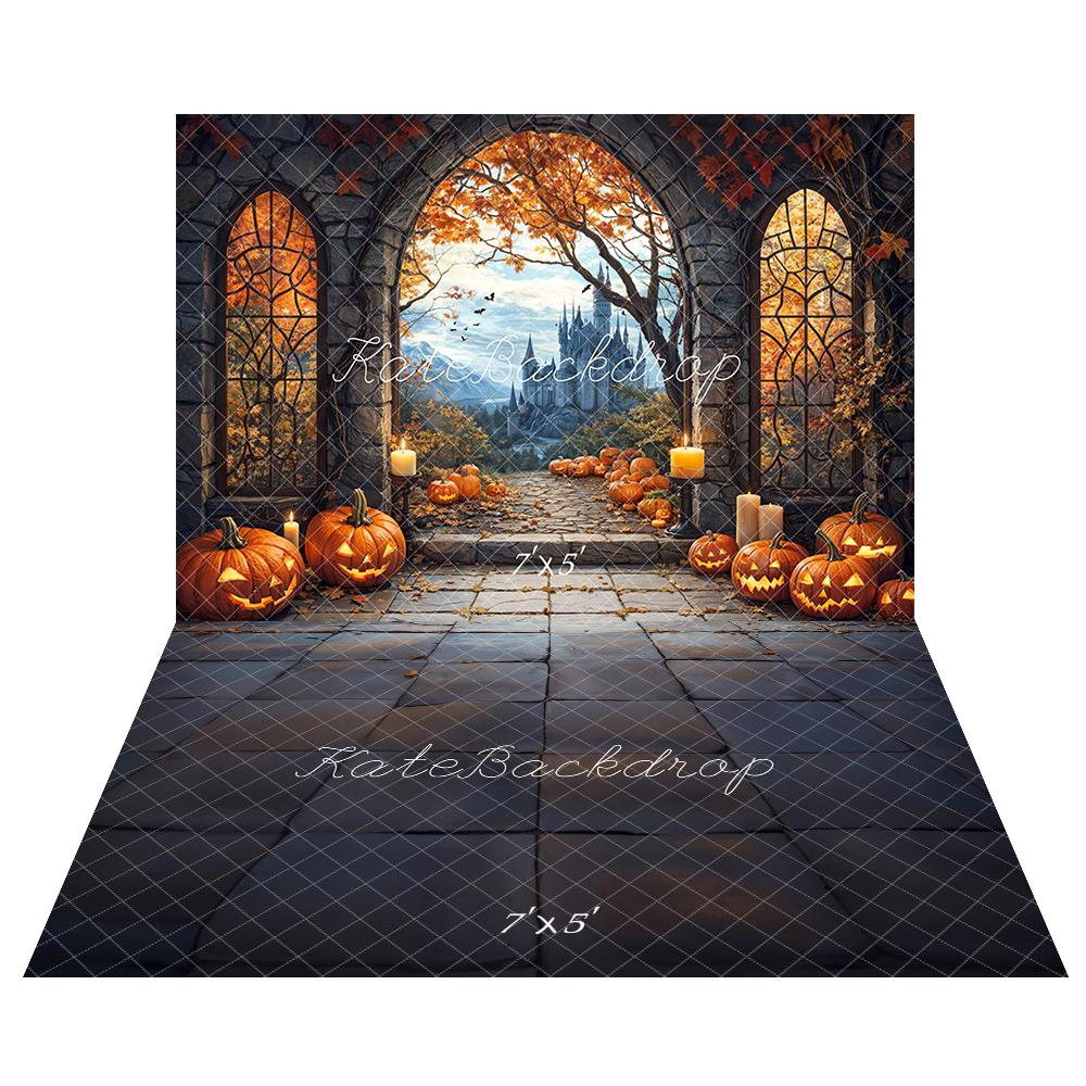 Kate Easter Pumpkin Arch Castle Backdrop+Stone Floor Backdrop