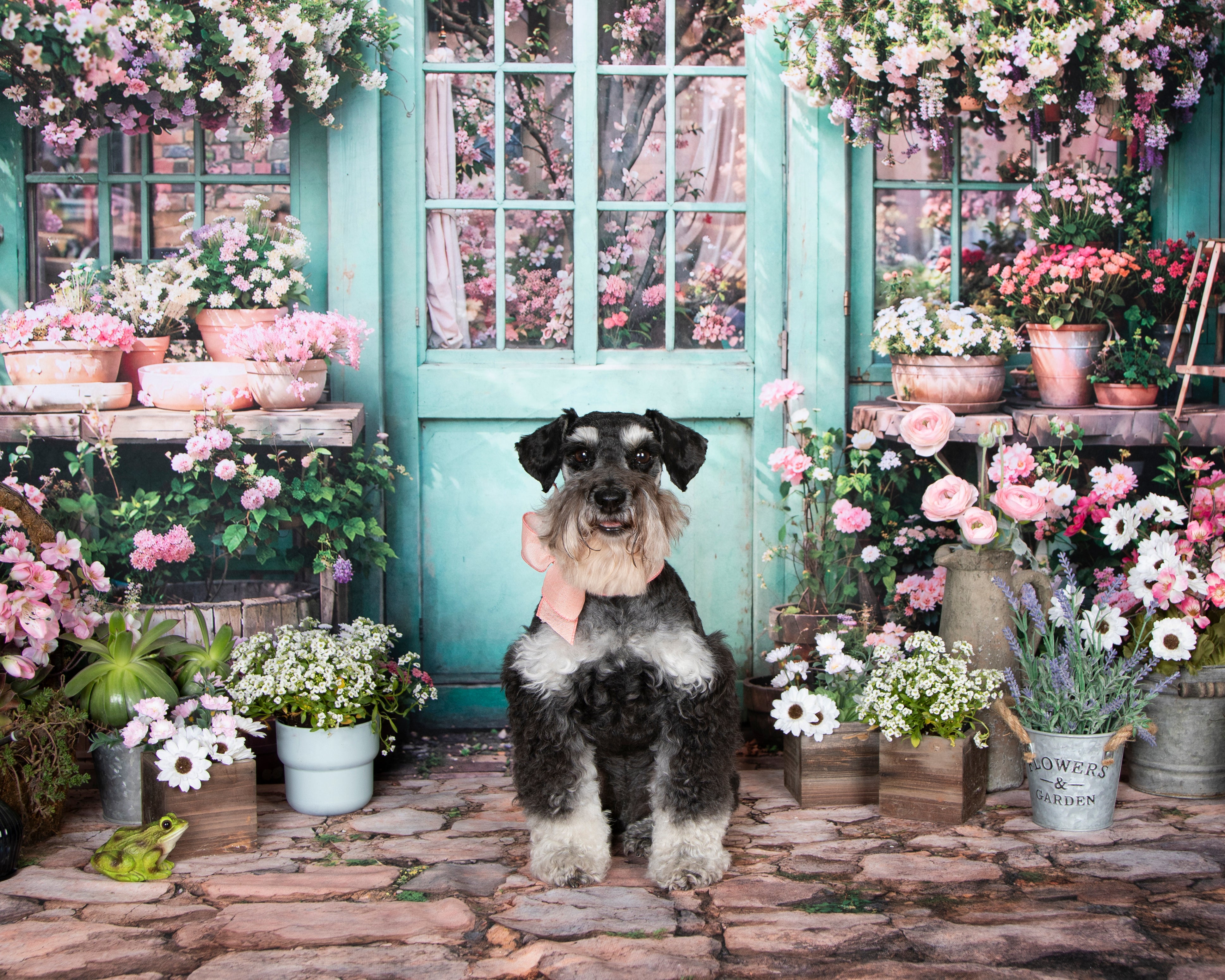 Kate Spring Flowers Green Wooden Door Backdrop Designed by Emetselch