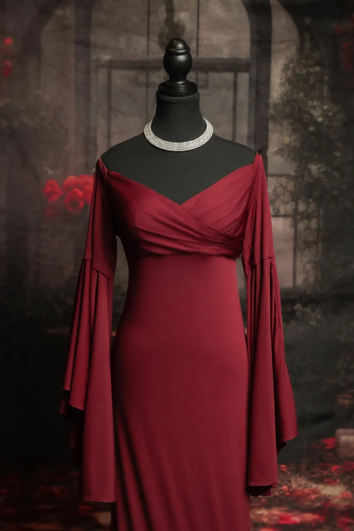 Kate Claret Bell Sleeves Maternity Photoshoot Dress