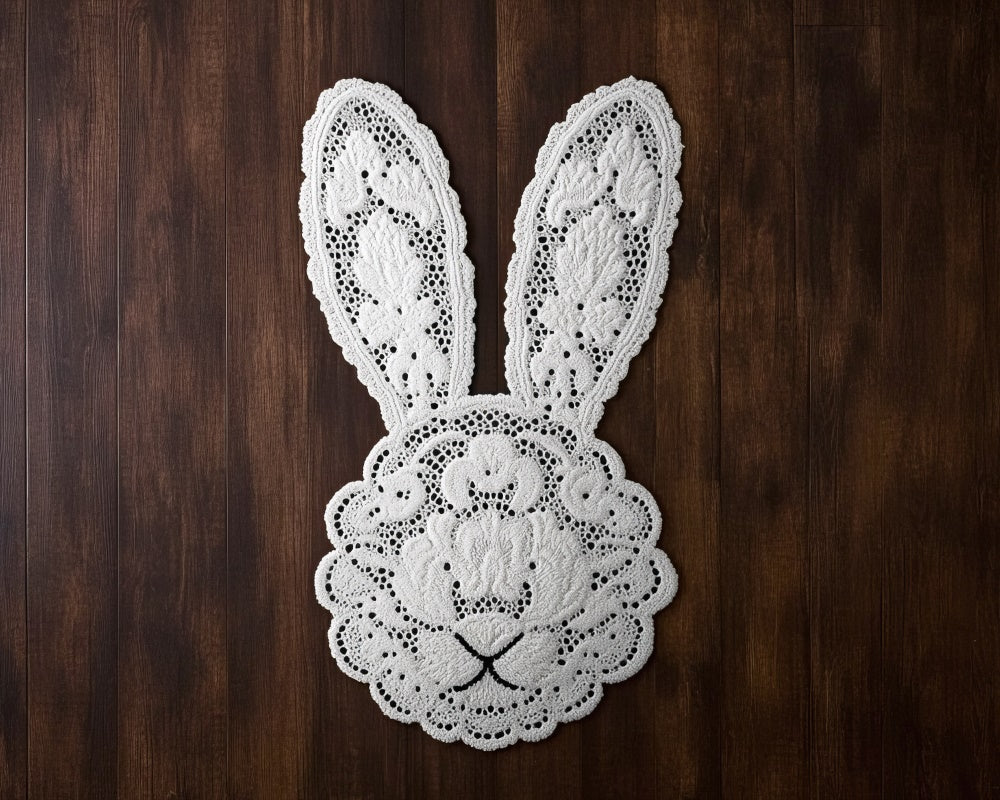 Kate Newborn Easter Bunny Lace Wood Rubber Floor Mat Designed by Mini MakeBelieve