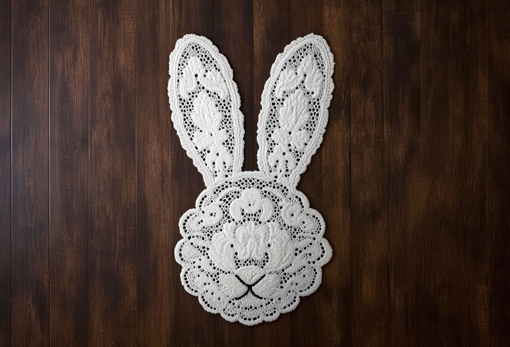 Kate Newborn Easter Bunny Lace Wood Rubber Floor Mat Designed by Mini MakeBelieve