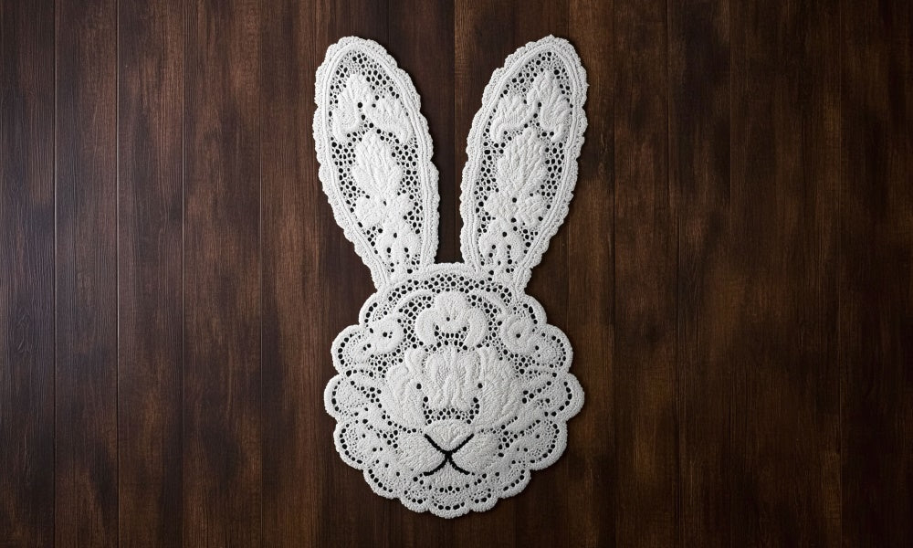 Kate Newborn Easter Bunny Lace Wood Rubber Floor Mat Designed by Mini MakeBelieve