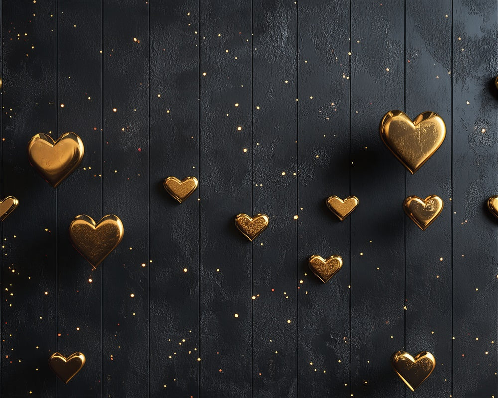 Kate Valentine Golden Hearts Black Rubber Floor Mat Designed by Mini MakeBelieve