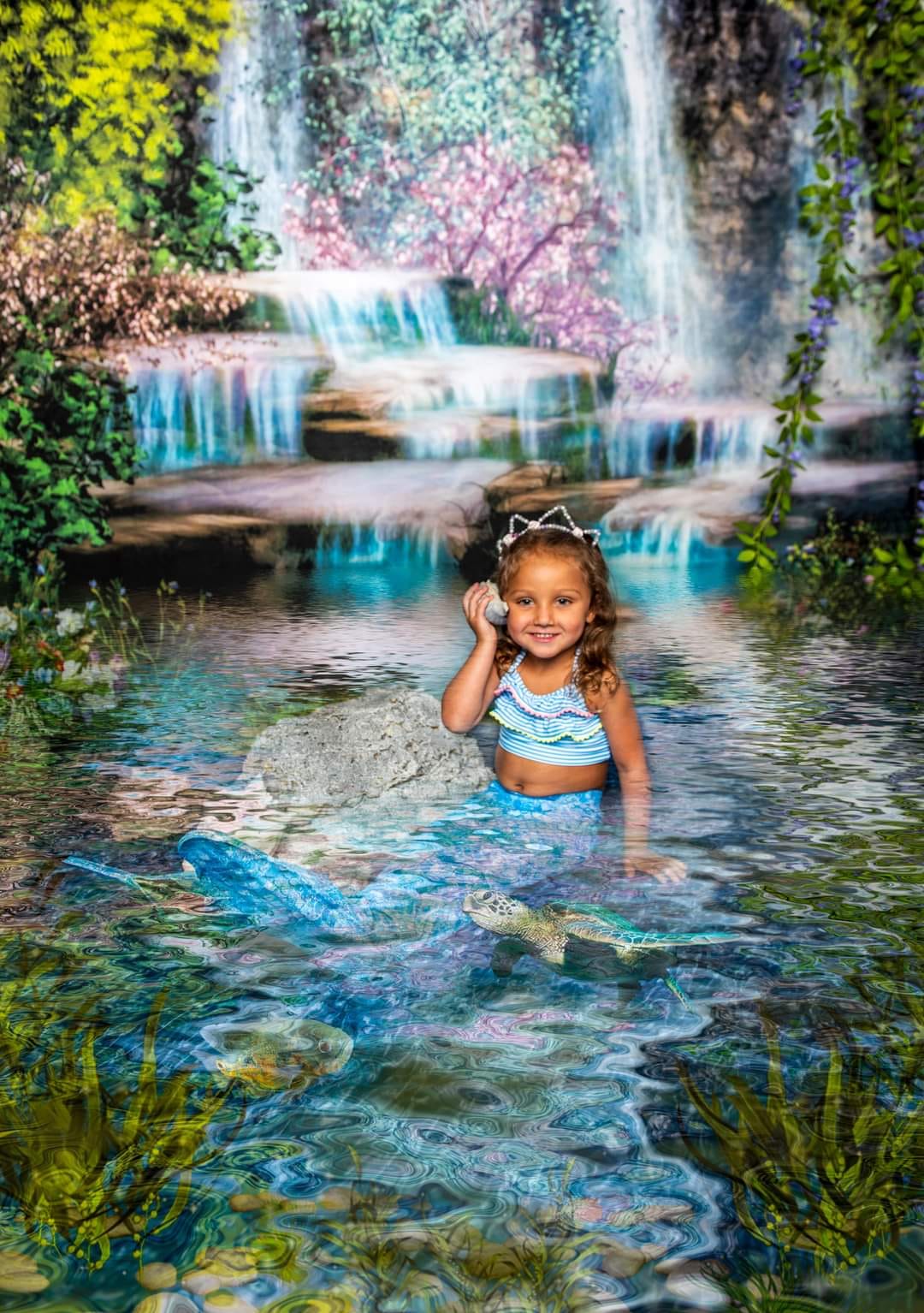 Kate Mermaid Falls Spring Easter Backdrop