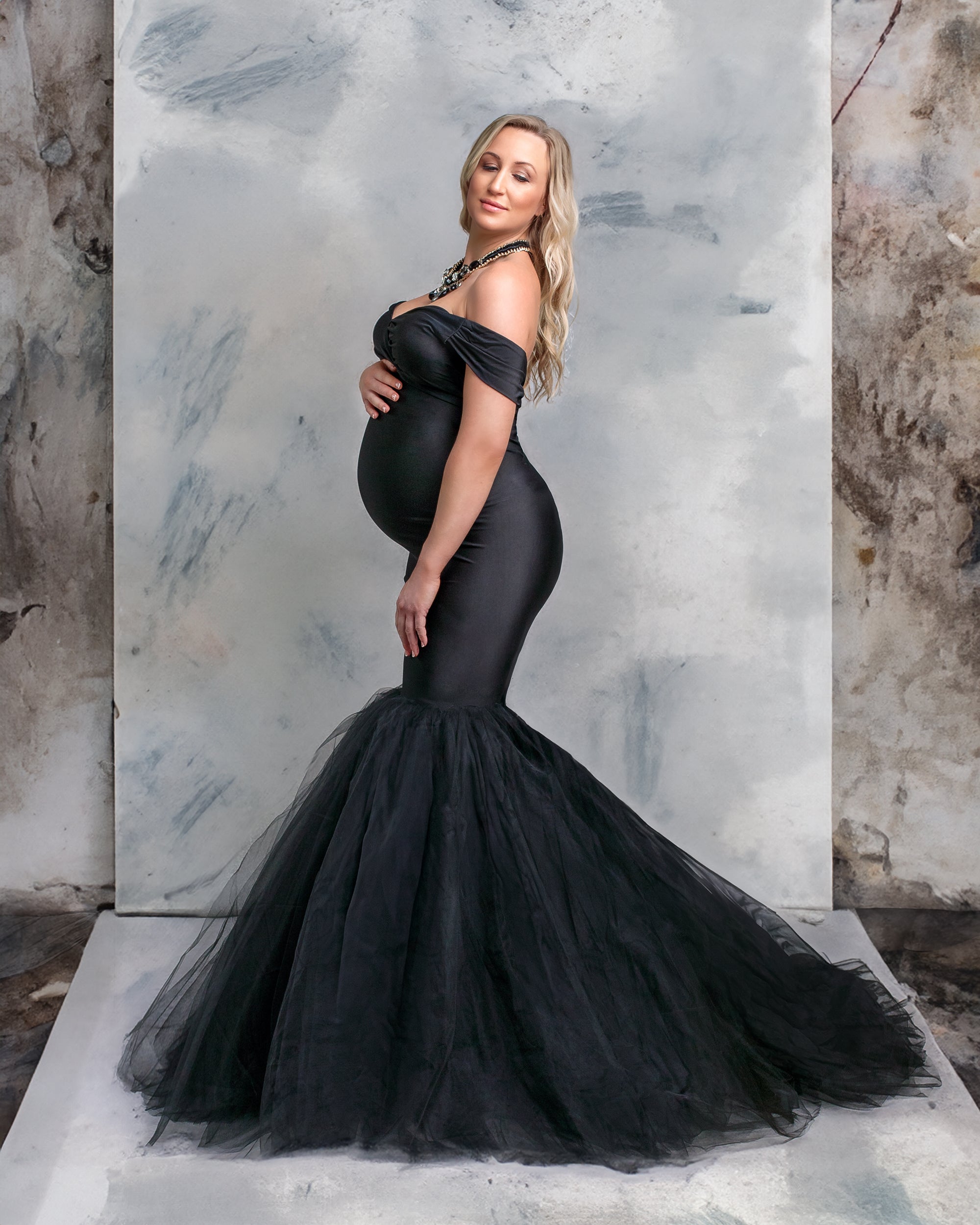 Kate Black/Sapphire Blue Satin Maternity Photoshoot Dress