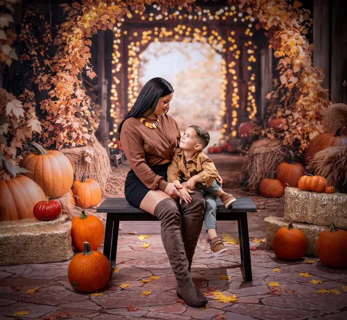 Kate Fall Maple Arch Pumpkins Barn Backdrop Designed by Emetselch