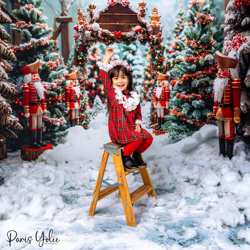 Kate Winter Christmas Forest Nutcracker Backdrop+Thick Snow Floor Backdrop