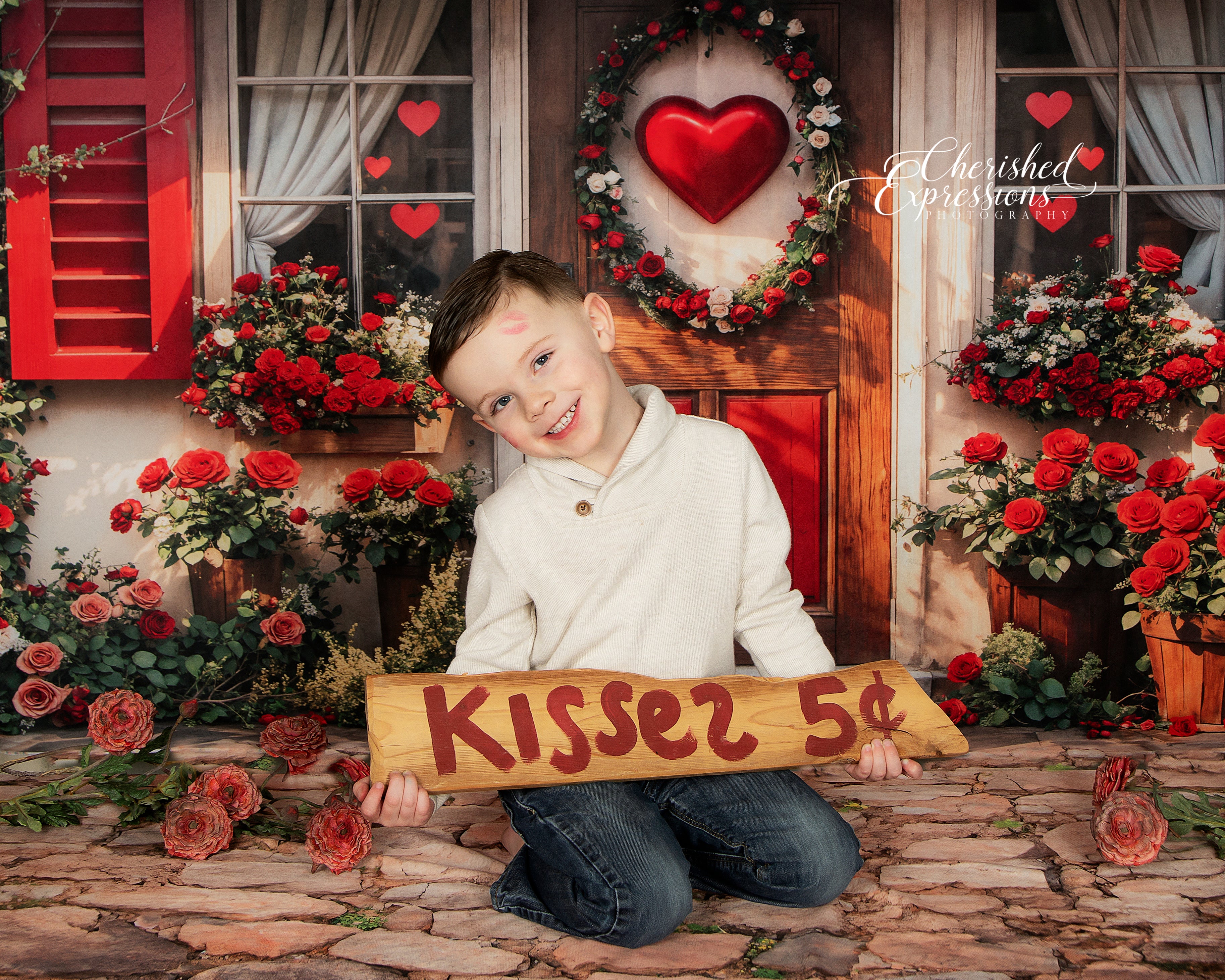 Kate Valentine Red Roses Heart Door Backdrop Designed by Emetselch