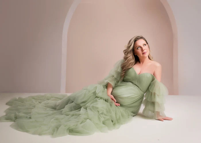 Kate One Shoulder Mesh Mint Green Maternity Photoshoot Dress