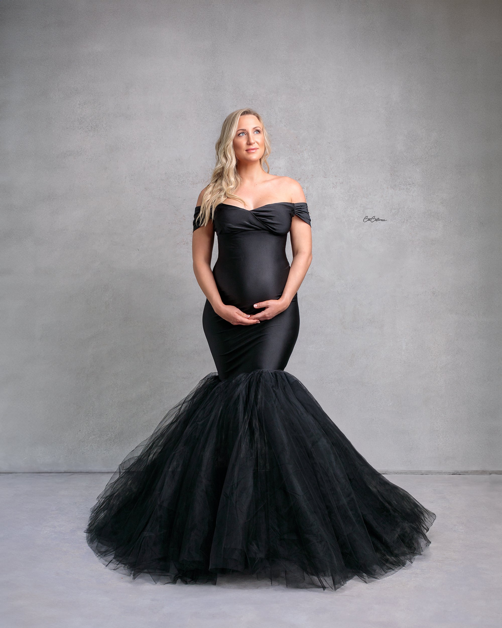 Kate Black/Sapphire Blue Satin Maternity Photoshoot Dress