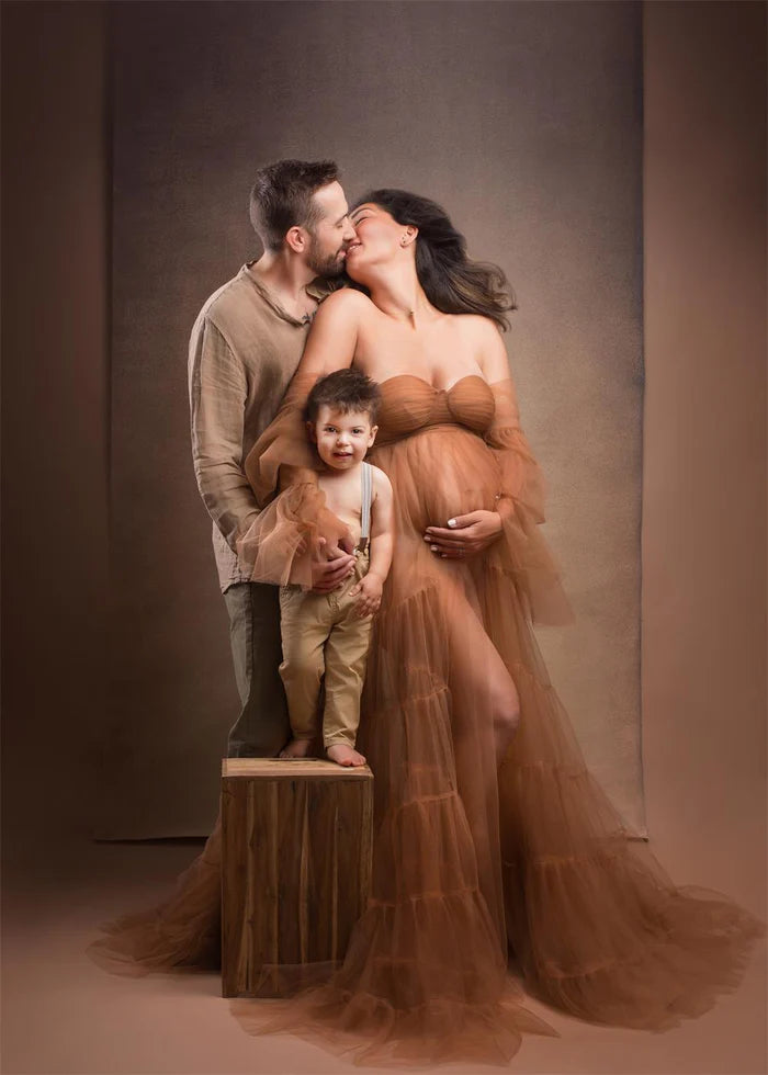 Kate Light Brown Sexy Tulle Maternity Photoshoot Dress