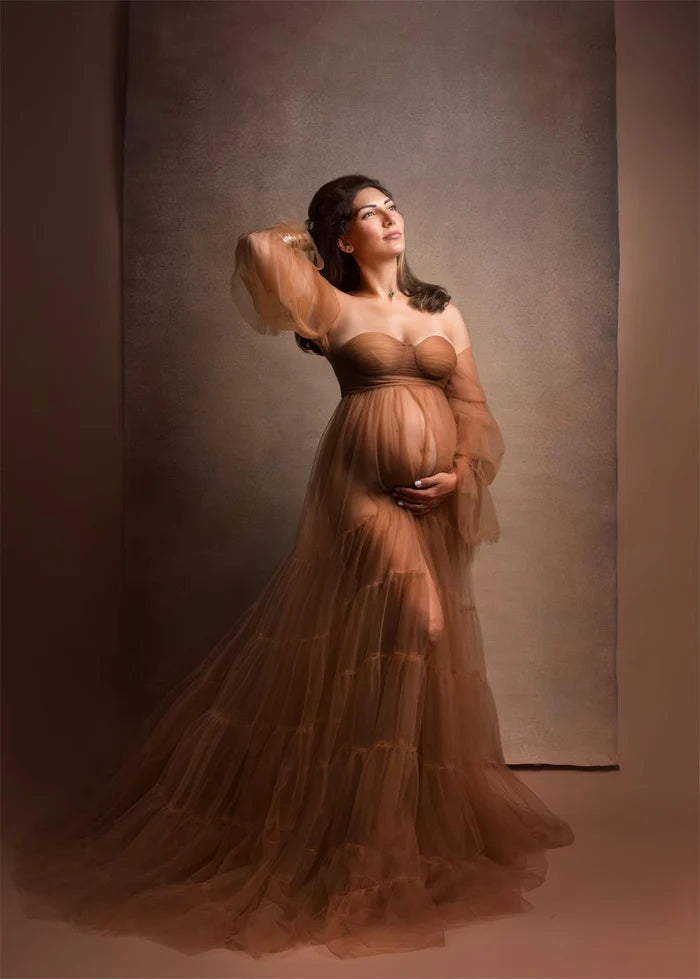 Kate Light Brown Sexy Tulle Maternity Photoshoot Dress