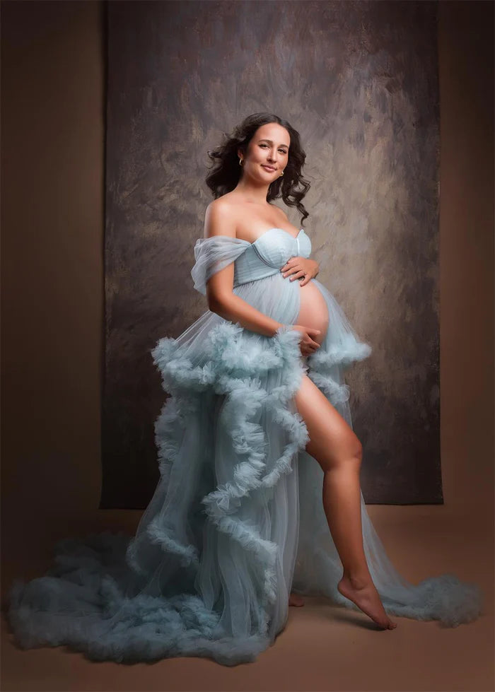 Elegant maternity portrait showcasing Kate Abstract Brown Strong Textured backdrop with soft lighting and subtle shadowing effects