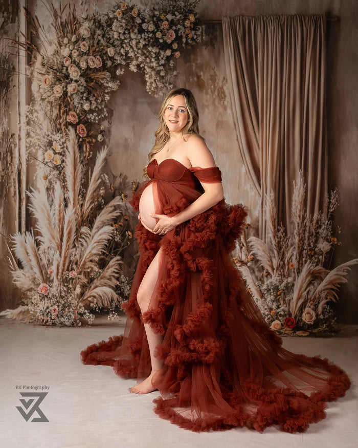 Kate Crimson One Shoulder Mesh Maternity Photoshoot Dress