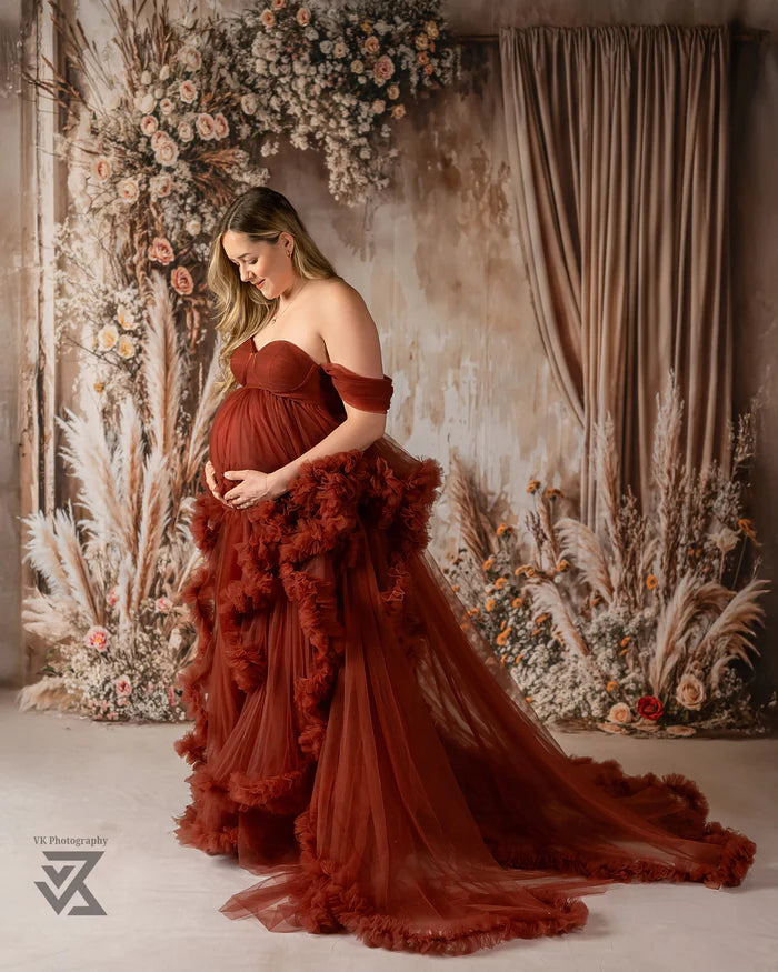 Kate Crimson One Shoulder Mesh Maternity Photoshoot Dress