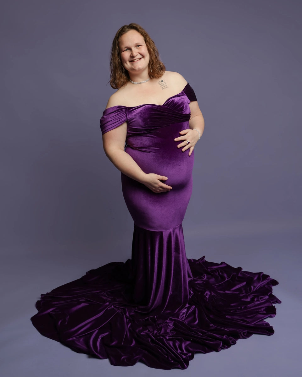 Kate Velvet V-neck Tailed Maternity Photoshoot Dress