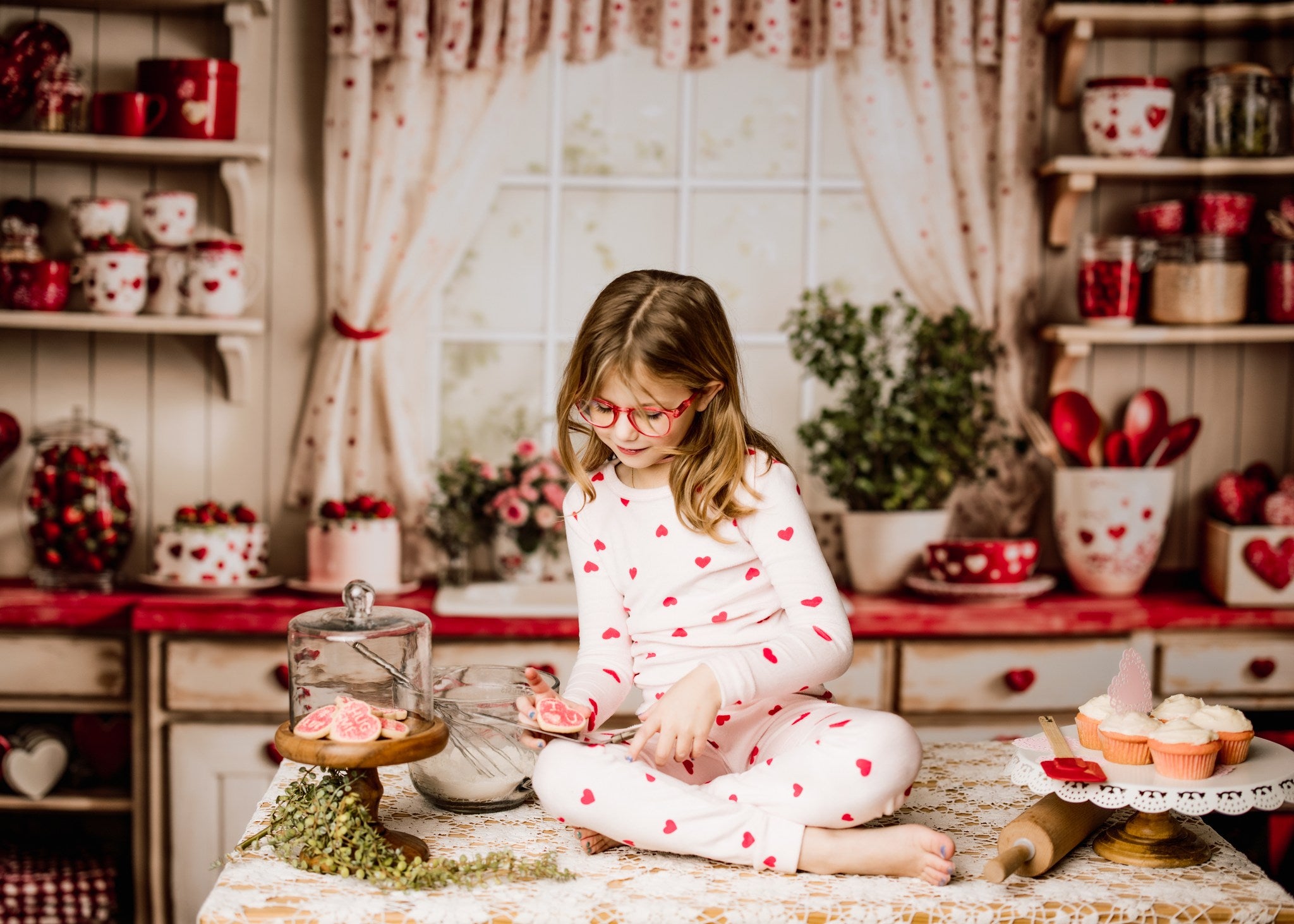 Kate Valentine's Day Kitchen Red Heart Cake Backdrop Designed by Emetselch