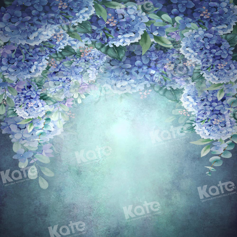 Kate Blue Backdrop Blooming Flowers Hand Painted Designed by GQ