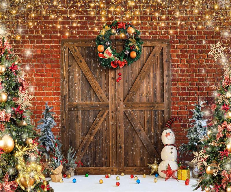 Kate Merry Christmas Barn Door Snowman Backdrop for Photography - Kate Backdrop AU