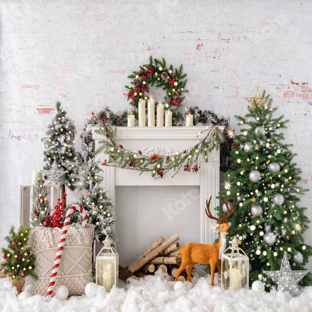 Kate Christmas Boho Fireplace Elk Backdrop Designed by Emetselch - Kate Backdrop AU