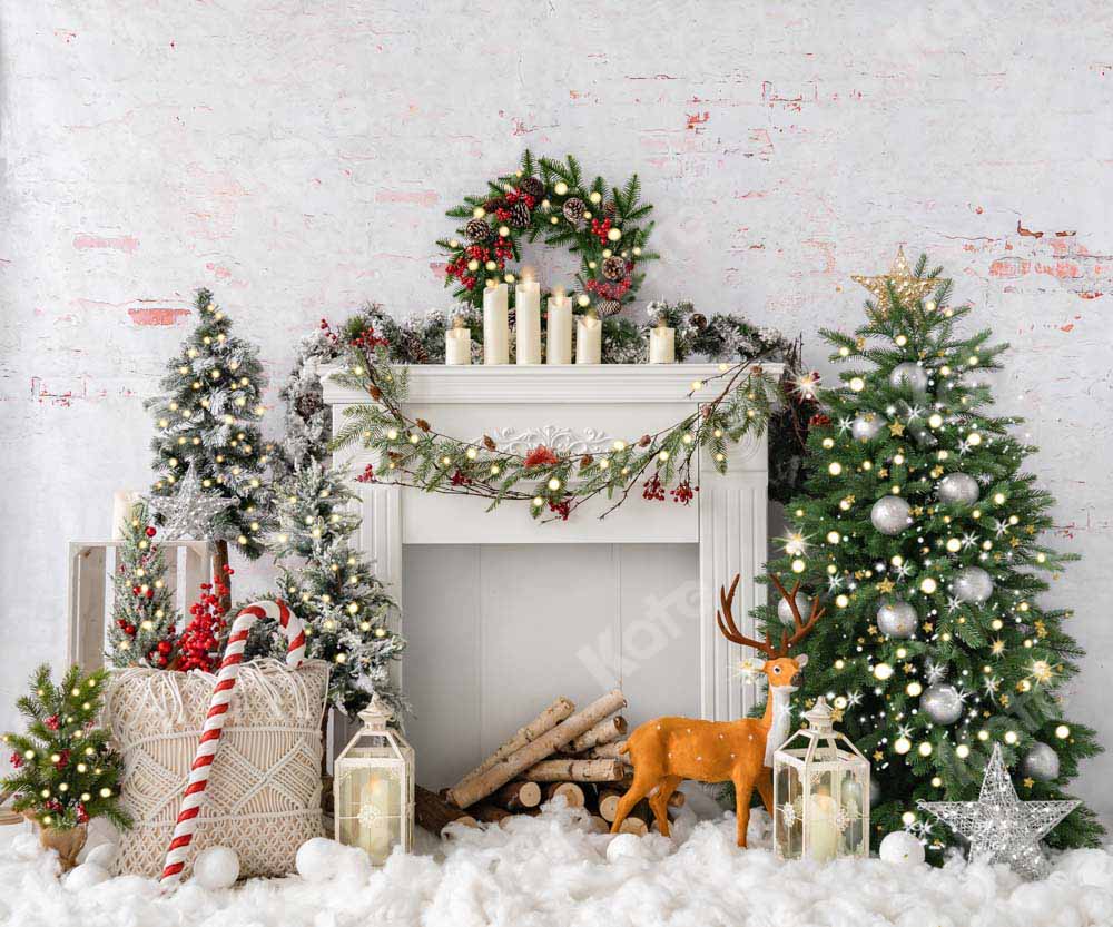 Kate Christmas Boho Fireplace Elk Backdrop Designed by Emetselch - Kate Backdrop AU