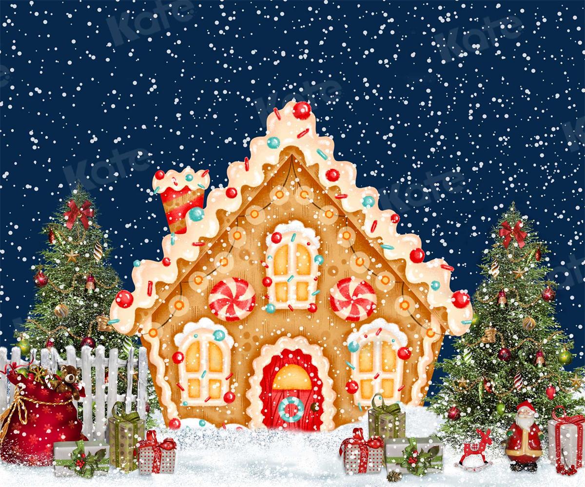 Kate Christmas Candy House Snow Backdrop for Photography - Kate Backdrop AU