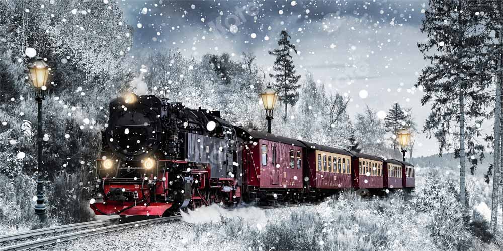 Kate Winter Christmas Train Backdrop Snow Designed by Chain Photography - Kate Backdrop AU