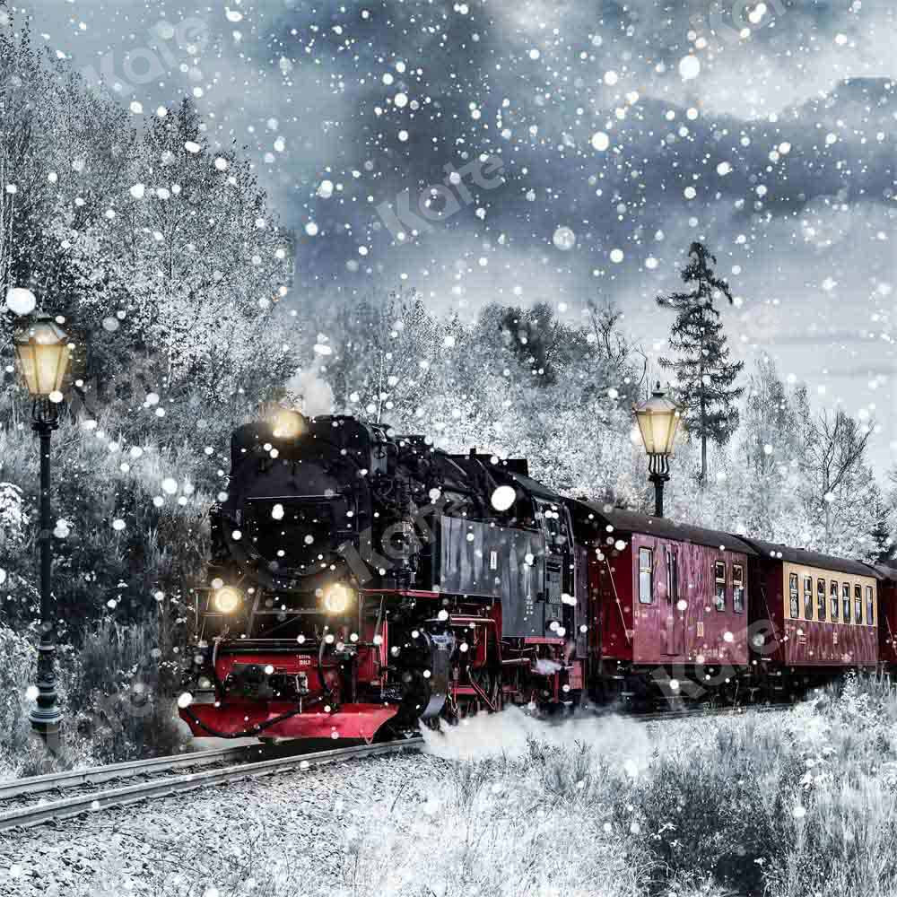 Kate Winter Christmas Train Backdrop Snow Designed by Chain Photography - Kate Backdrop AU