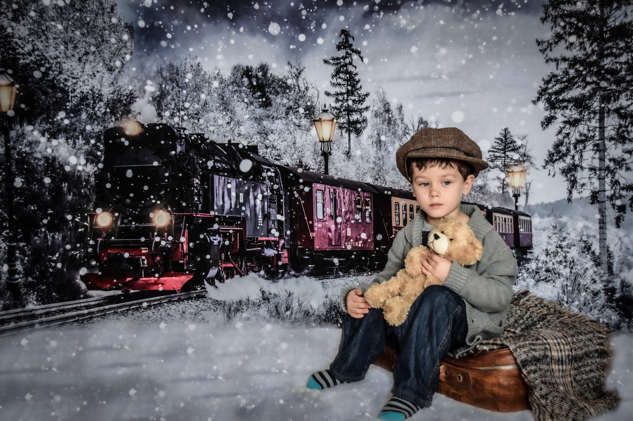 Kate Winter Christmas Train Backdrop Snow Designed by Chain Photography - Kate Backdrop AU