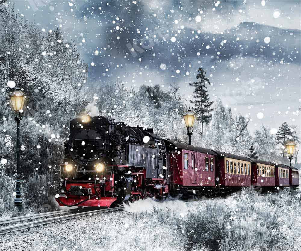 Kate Winter Christmas Train Backdrop Snow Designed by Chain Photography - Kate Backdrop AU