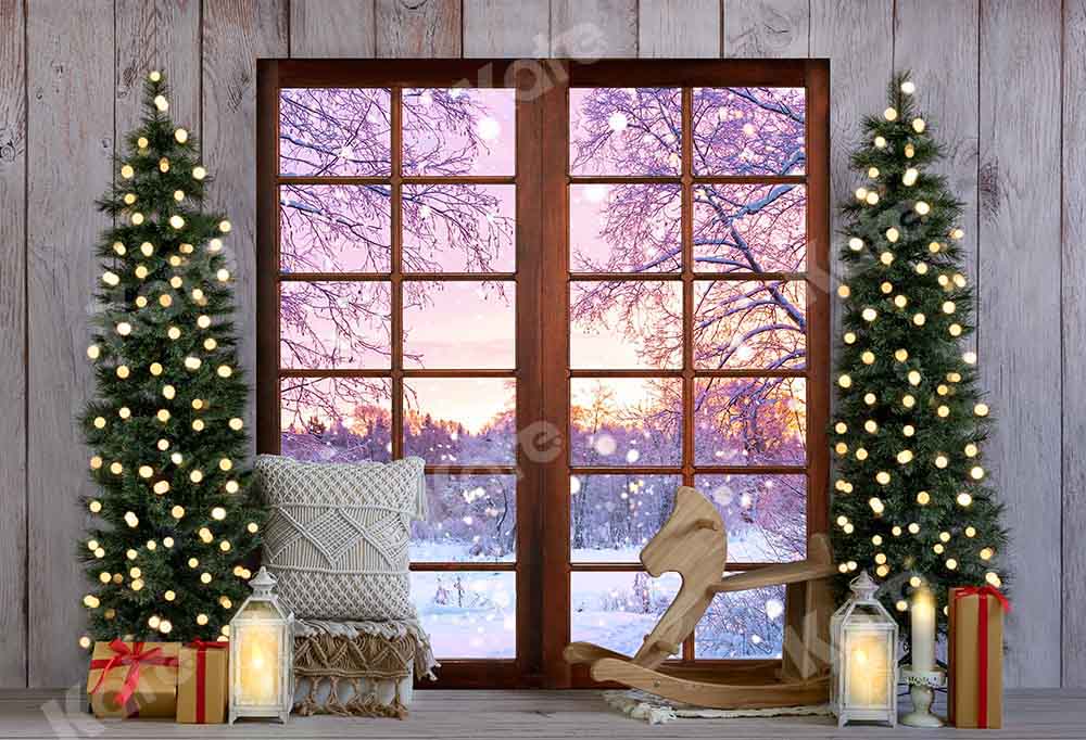 Kate Christmas Winter Backdrop Snow Scene Wood Grain Designed by Emetselch - Kate Backdrop AU