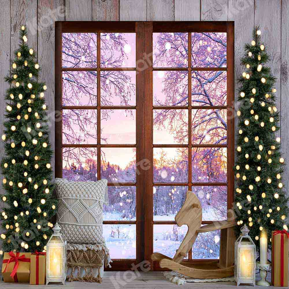 Kate Christmas Winter Backdrop Snow Scene Wood Grain Designed by Emetselch - Kate Backdrop AU