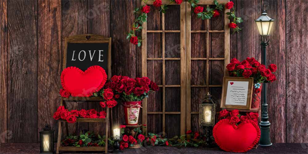 Kate Valentine's Day Backdrop Spring Rose Wood Grain Designed by Emetselch - Kate Backdrop AU