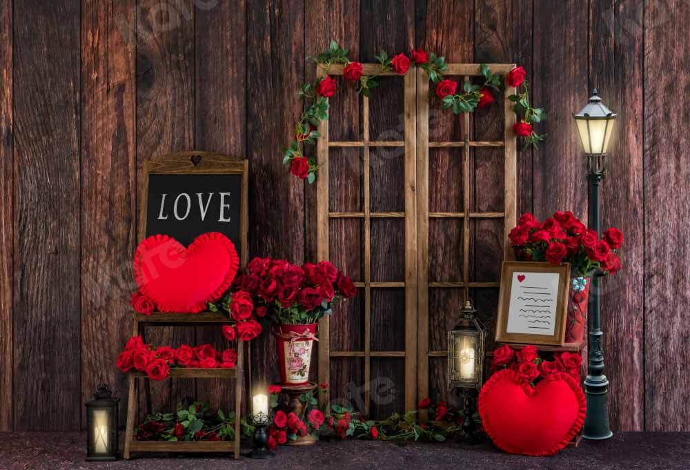 Kate Valentine's Day Backdrop Spring Rose Wood Grain Designed by Emetselch - Kate Backdrop AU